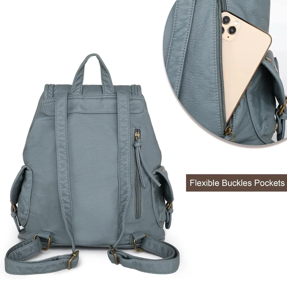 Montana West Gray Vintage Backpack with Braided Trim - Picture 5 of 6